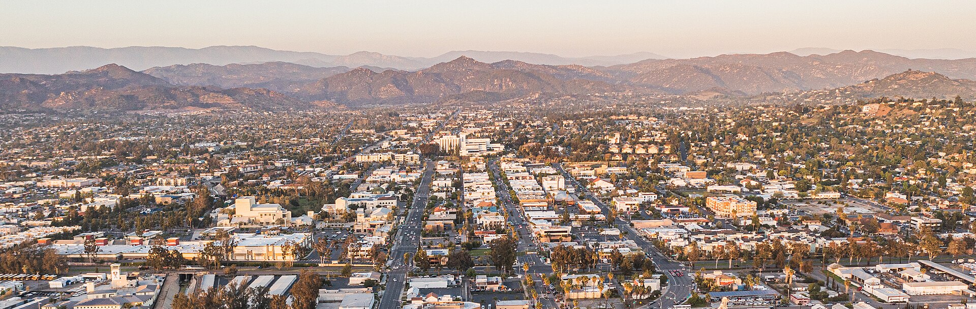 Aerial view across Escondido toward the surrounding hills
